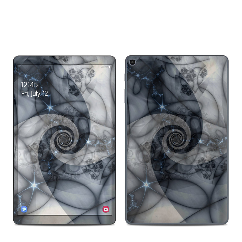 Samsung Galaxy Tab A 10.1 2019 Skin design of Eye, Drawing, Black-and-white, Design, Pattern, Art, Tattoo, Illustration, Fractal art, with black, gray colors