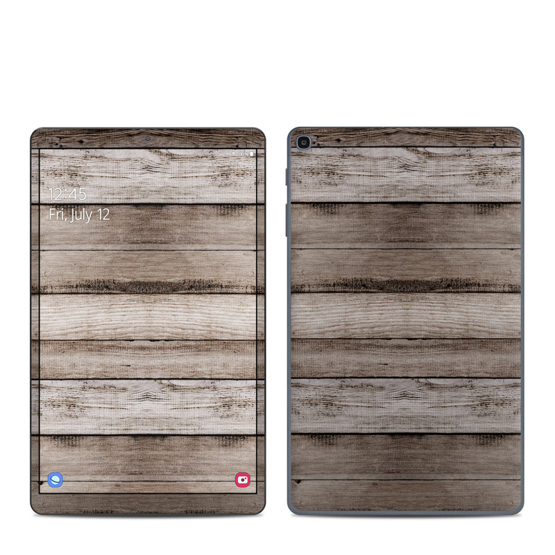 Samsung Galaxy Tab A 10.1 2019 Skin design of Wood, Plank, Wood stain, Hardwood, Line, Pattern, Floor, Lumber, Wood flooring, Plywood, with brown, black colors