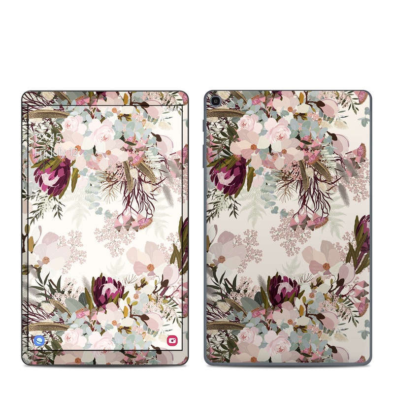 Samsung Galaxy Tab A 10.1 2019 Skin design of Pink, Pattern, Lilac, Flower, Plant, Petal, Floral design, Textile, Design, Blossom with white, red, pink, blue, brown colors