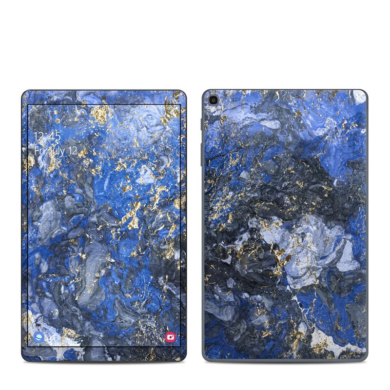 Samsung Galaxy Tab A 10.1 2019 Skin design of Blue, Water, Cobalt blue, Rock, Painting, Geology, Electric blue, Mineral, Pattern, Acrylic paint, with black, blue, yellow, white, gray colors