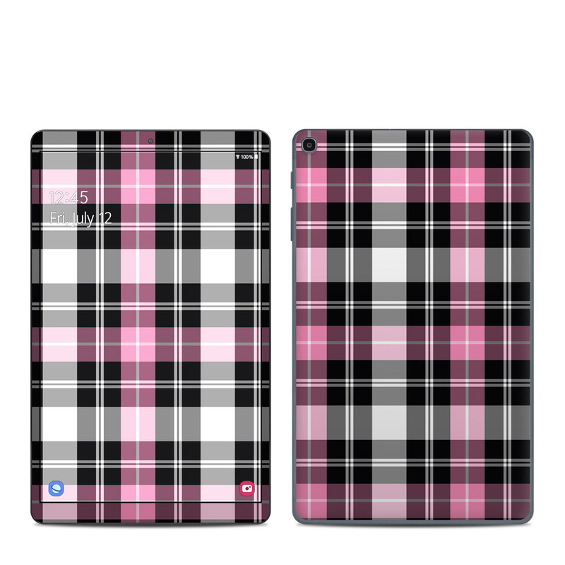 Samsung Galaxy Tab A 10.1 2019 Skin design of Plaid, Tartan, Pattern, Pink, Purple, Violet, Line, Textile, Magenta, Design, with black, gray, pink, red, white, purple colors