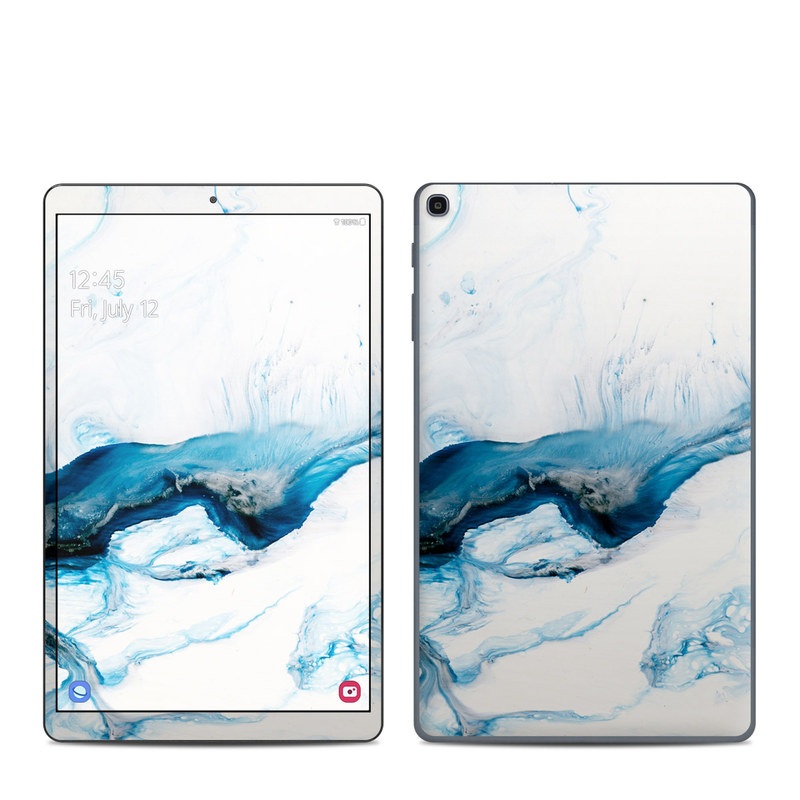 Samsung Galaxy Tab A 10.1 2019 Skin design of Glacial landform, Blue, Water, Glacier, Sky, Arctic, Ice cap, Watercolor paint, Drawing, Art, with white, blue, black colors