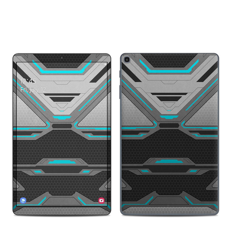 Samsung Galaxy Tab A 10.1 2019 Skin design of Blue, Turquoise, Pattern, Teal, Symmetry, Design, Line, Automotive design, Font, with black, gray, blue colors