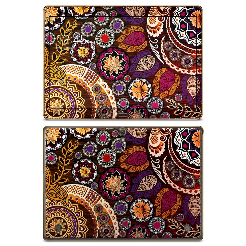 Samsung Galaxy Tab S 10.5 Skin design of Pattern, Motif, Visual arts, Design, Art, Floral design, Textile, Paisley, Tapestry, Circle, with brown, purple, red, white, black colors