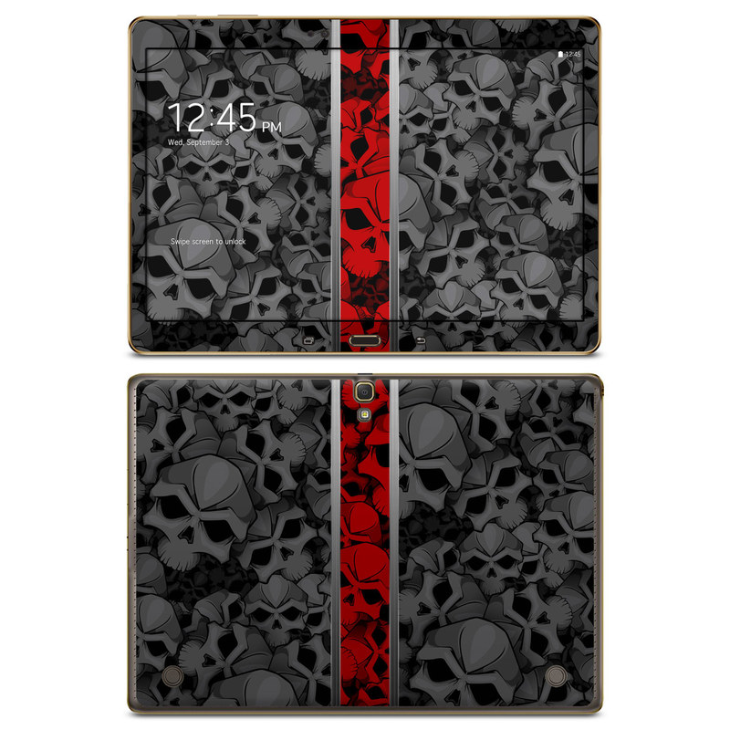 Samsung Galaxy Tab S 10.5 Skin design of Font, Text, Pattern, Design, Graphic design, Black-and-white, Monochrome, Graphics, Illustration, Art, with black, red, gray colors