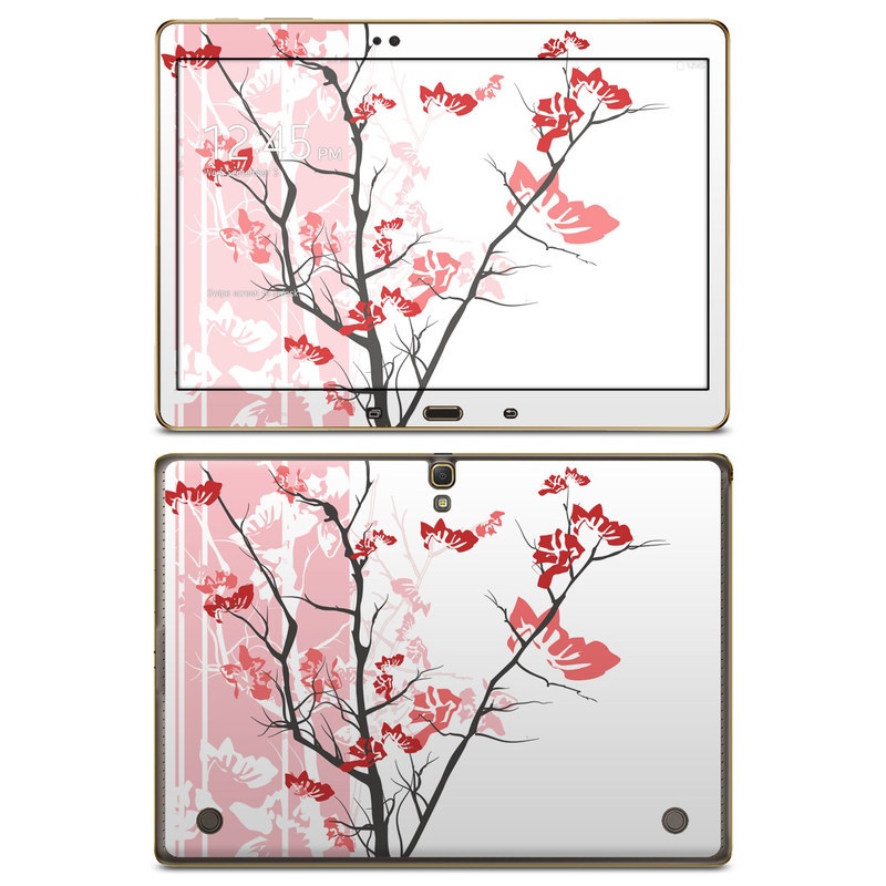 Samsung Galaxy Tab S 10.5 Skin design of Branch, Red, Flower, Plant, Tree, Twig, Blossom, Botany, Pink, Spring, with white, pink, gray, red, black colors
