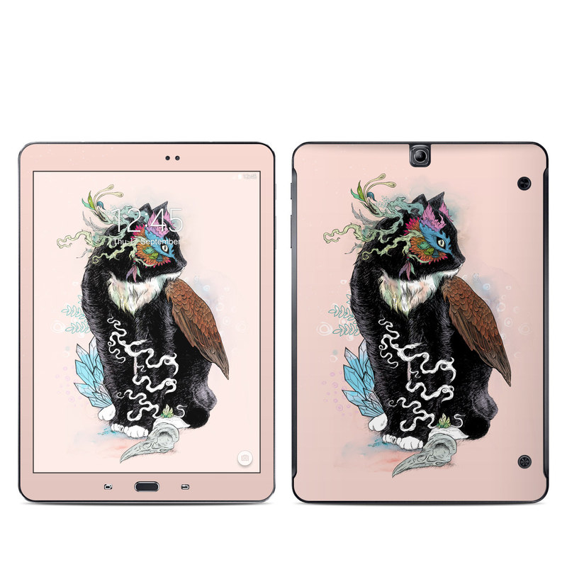 Samsung Galaxy Tab S2 9.7 Skin design of Illustration, Owl, Art, Graphic design, Cat, Tail, with pink, black, brown, red, green colors