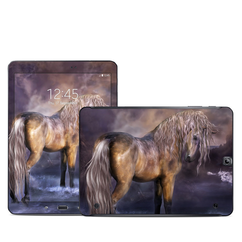 Samsung Galaxy Tab S2 9.7 Skin design of Horse, Mane, Stallion, Mustang horse, Fictional character, Mare, Painting, Wildlife, Mythical creature, with black, gray, red, blue, green colors
