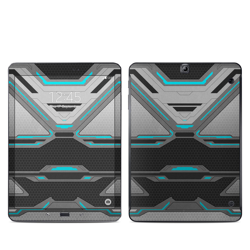 Samsung Galaxy Tab S2 9.7 Skin design of Blue, Turquoise, Pattern, Teal, Symmetry, Design, Line, Automotive design, Font, with black, gray, blue colors