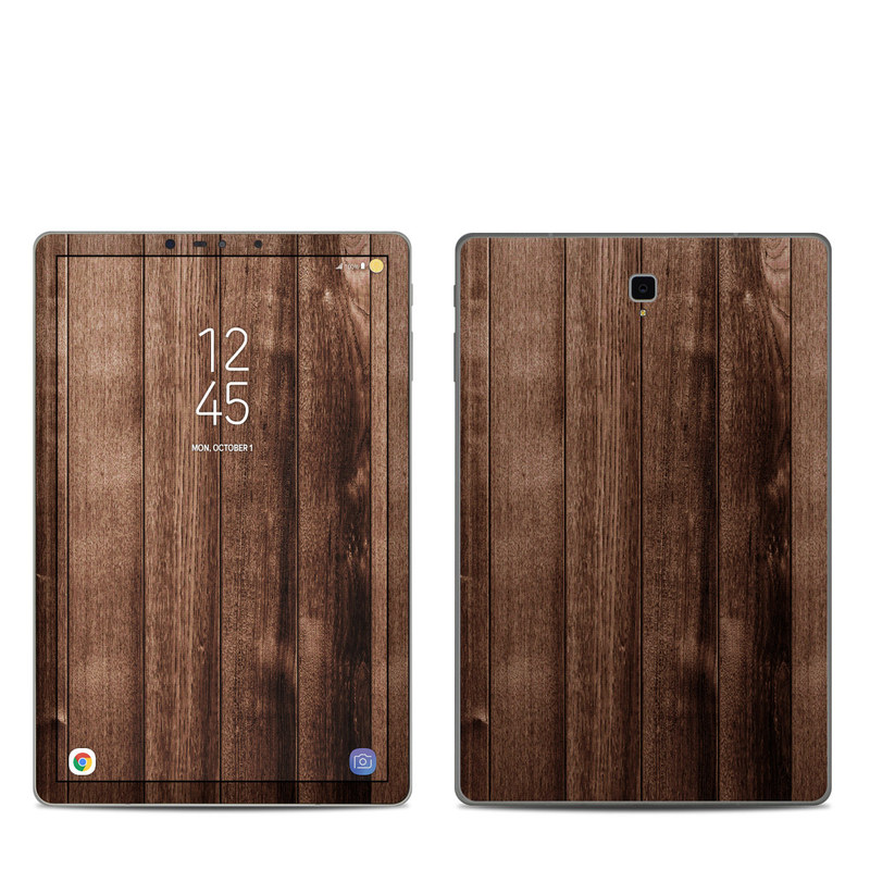Samsung Galaxy Tab S4 Skin design of Wood, Wood flooring, Hardwood, Wood stain, Plank, Brown, Floor, Line, Flooring, Pattern with brown colors