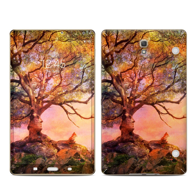 Samsung Galaxy Tab S 8.4 Skin design of Nature, Tree, Sky, Natural landscape, Branch, Leaf, Woody plant, Trunk, Landscape, Plant, with pink, red, black, green, gray, orange colors