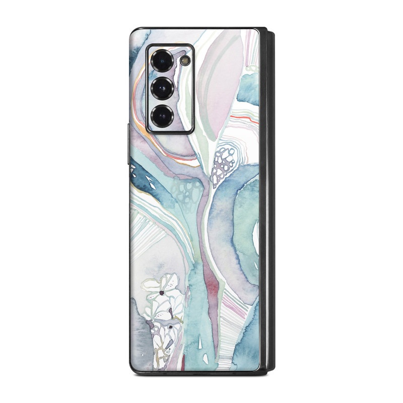 Samsung Galaxy Z Fold2 Skin design of Watercolor paint, Plant, Art, Illustration, Flower, with blue, purple, pink, red, orange colors