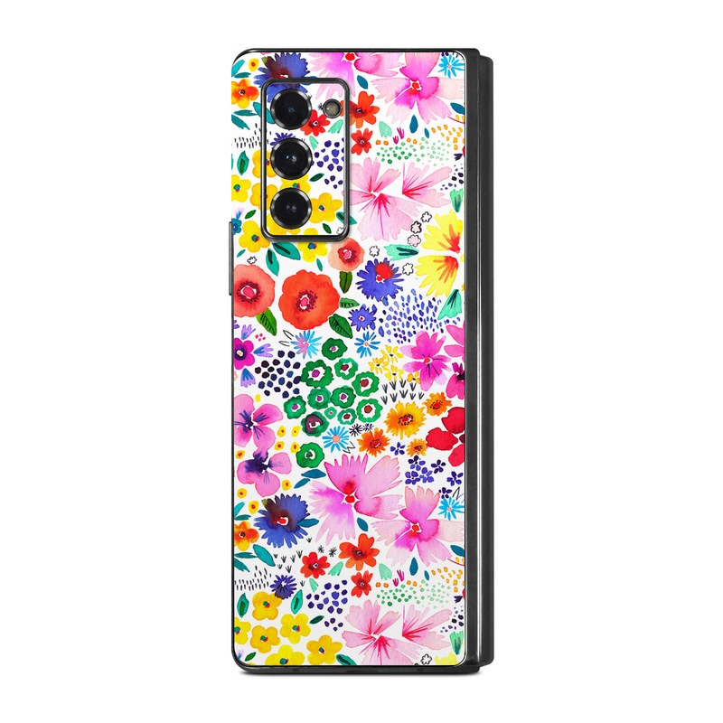 Samsung Galaxy Z Fold2 Skin design of Colorfulness, Flower, Pink, Art, Magenta, Pattern, Creative arts, Petal, Symmetry, Electric blue, with white, pink, green, red, blue, purple, yellow, orange colors