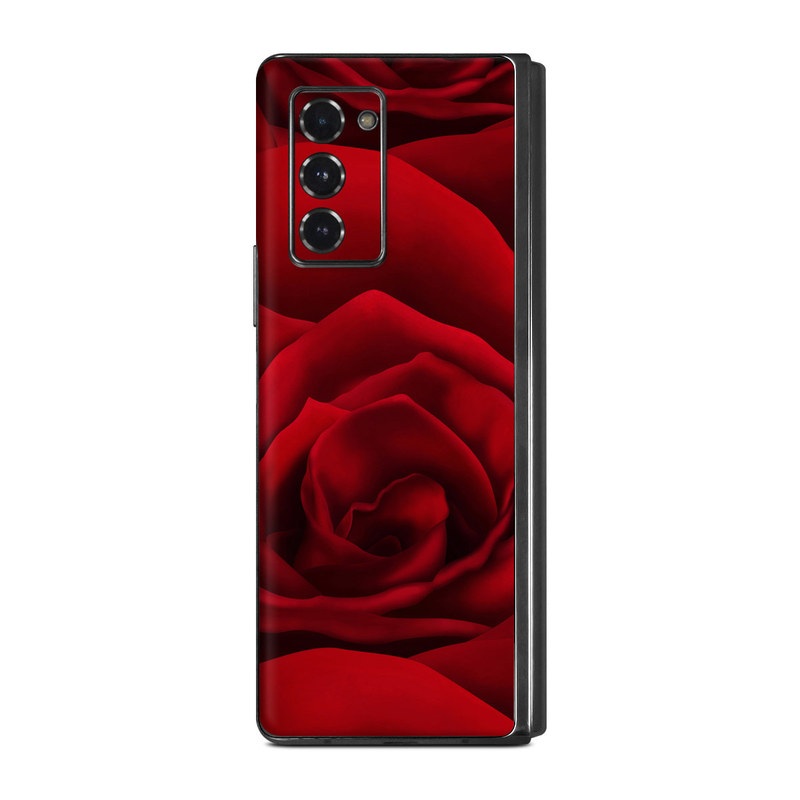 Samsung Galaxy Z Fold2 Skin design of Red, Garden roses, Rose, Petal, Flower, Nature, Floribunda, Rose family, Close-up, Plant, with black, red colors