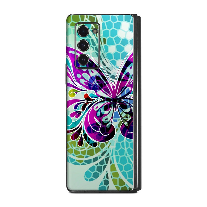 Samsung Galaxy Z Fold2 Skin design of Butterfly, Pattern, Insect, Moths and butterflies, Purple, Graphic design, Design, Pollinator, Visual arts, Magenta, with blue, green, purple colors