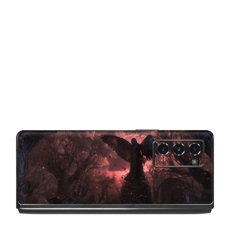 Samsung Galaxy Z Fold2 Skin design of Nature, Sky, Atmospheric phenomenon, Tree, Atmosphere, Darkness, Night, Screenshot, Cg artwork, Fictional character, with black, red colors