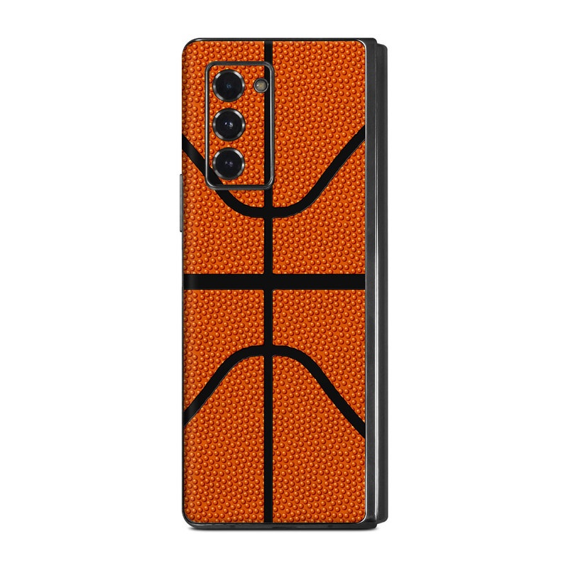 Samsung Galaxy Z Fold2 Skin design of Orange, Basketball, Line, Pattern, Sport venue, Brown, Yellow, Design, Net, Team sport, with orange, black colors