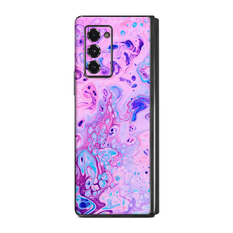 Samsung Galaxy Z Fold2 Skin design of Purple, Violet, Lilac, Art, Pattern, Modern art, Painting, Visual arts, Acrylic paint, Magenta, with pink, purple, blue colors