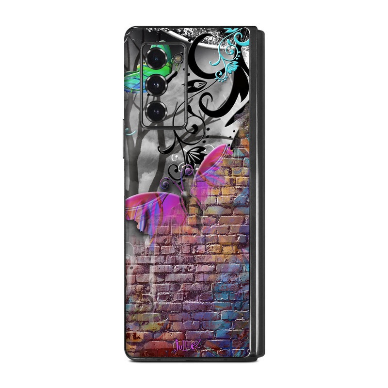 Samsung Galaxy Z Fold2 Skin design of Purple, Graphic design, Art, Pattern, Graffiti, Organism, Street art, Wall, Font, Illustration, with red, black, gray, purple, orange, blue, green colors