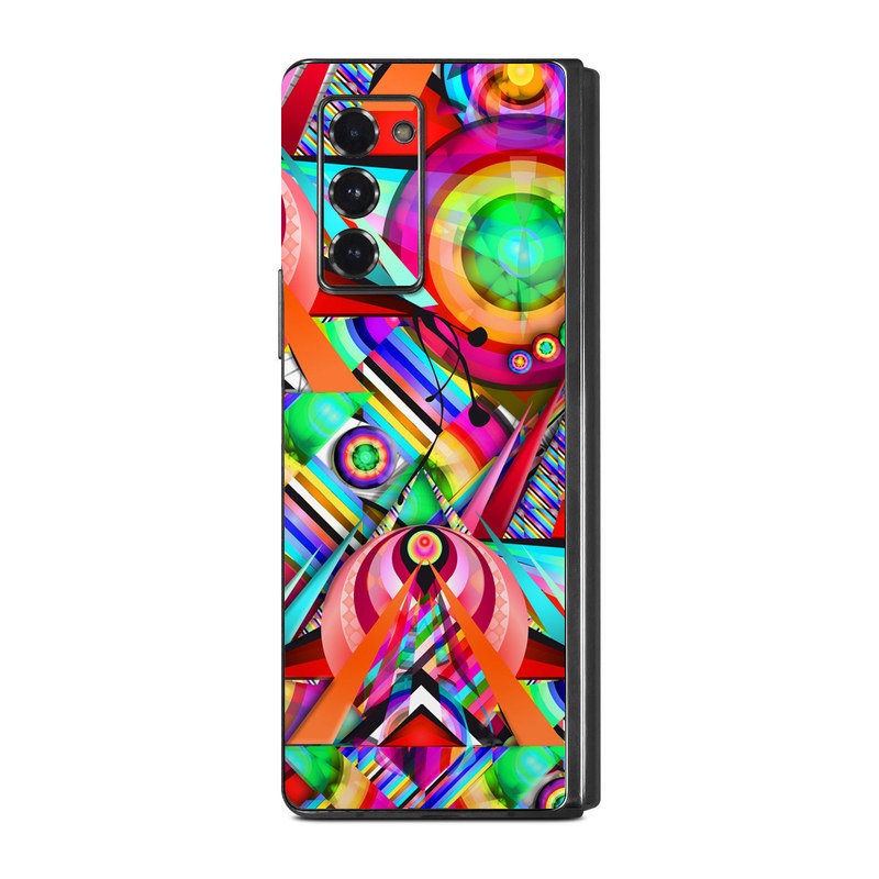 Samsung Galaxy Z Fold2 Skin design of Psychedelic art, Pattern, Design, Graphic design, Colorfulness, Visual arts, Circle, Art, with red, pink, green, yellow, orange colors