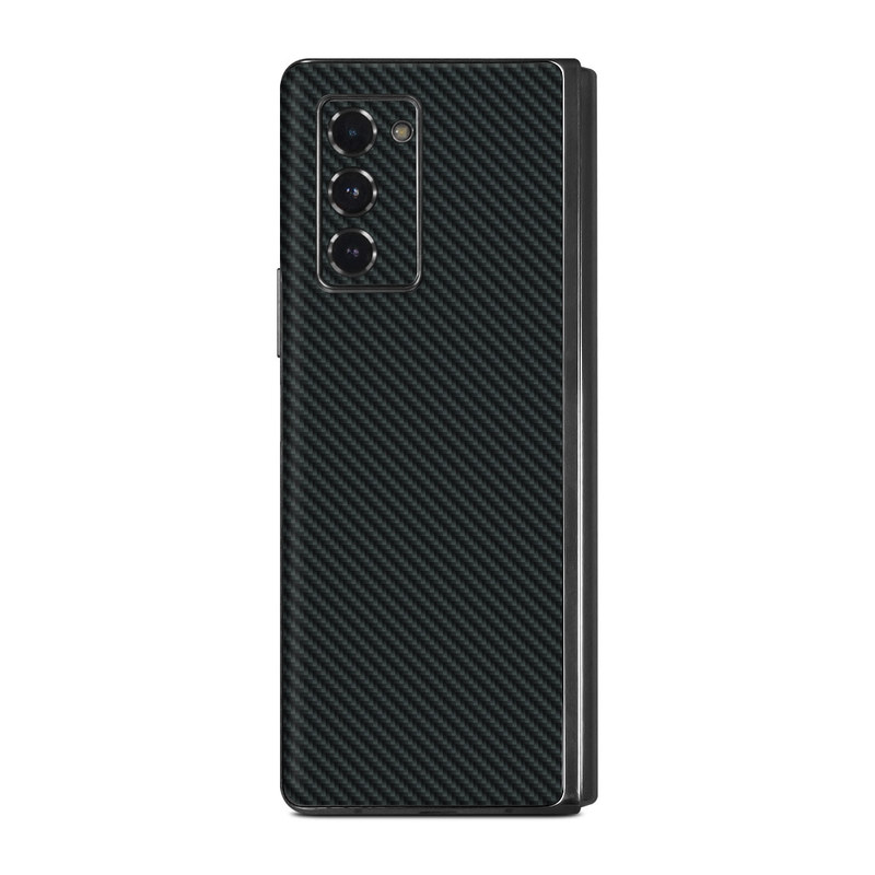 Samsung Galaxy Z Fold2 Skin design of Green, Black, Blue, Pattern, Turquoise, Carbon, Textile, Metal, Mesh, Woven fabric, with black colors