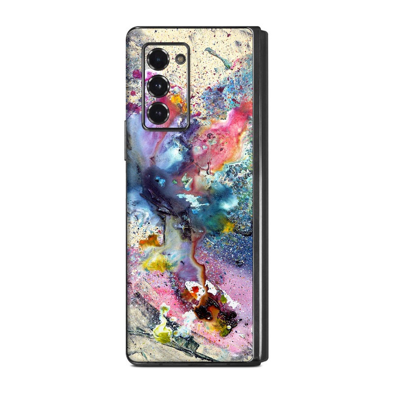 Samsung Galaxy Z Fold2 Skin design of Watercolor paint, Painting, Acrylic paint, Art, Modern art, Paint, Visual arts, Space, Colorfulness, Illustration, with gray, black, blue, red, pink colors