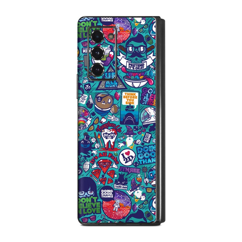 Samsung Galaxy Z Fold2 Skin design of Art, Visual arts, Illustration, Graphic design, Psychedelic art, with blue, black, gray, red, green colors