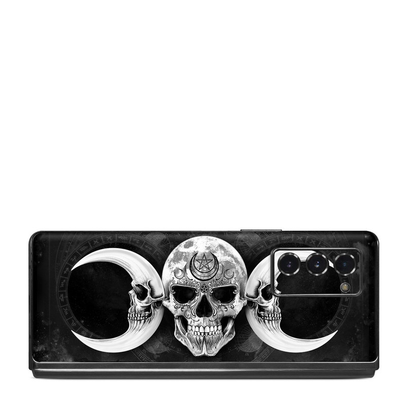 Samsung Galaxy Z Fold2 Skin design of Bone, Skull, Darkness, Monochrome, Black-and-white, Circle, Symmetry, Visual Arts, Illustration, Skeleton, Drawing, with black, white, gray colors