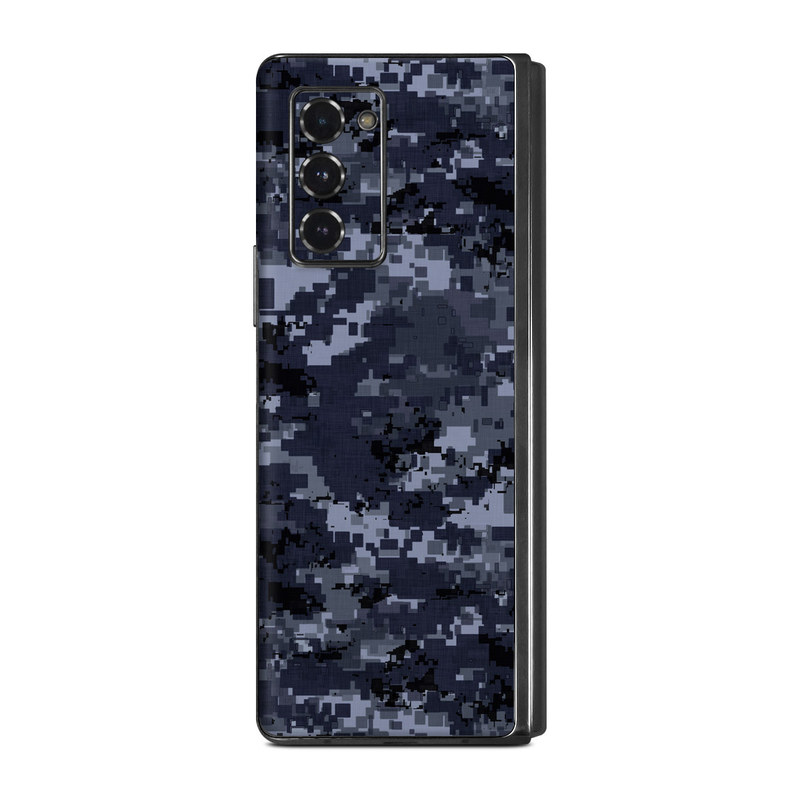 Samsung Galaxy Z Fold2 Skin design of Military camouflage, Black, Pattern, Blue, Camouflage, Design, Uniform, Textile, Black-and-white, Space, with black, gray, blue colors