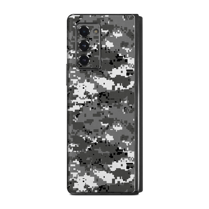 Samsung Galaxy Z Fold2 Skin design of Military camouflage, Pattern, Camouflage, Design, Uniform, Metal, Black-and-white, with black, gray colors