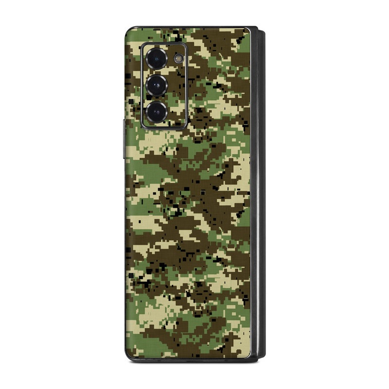 Samsung Galaxy Z Fold2 Skin design of Military camouflage, Pattern, Camouflage, Green, Uniform, Clothing, Design, Military uniform, with black, gray, green colors