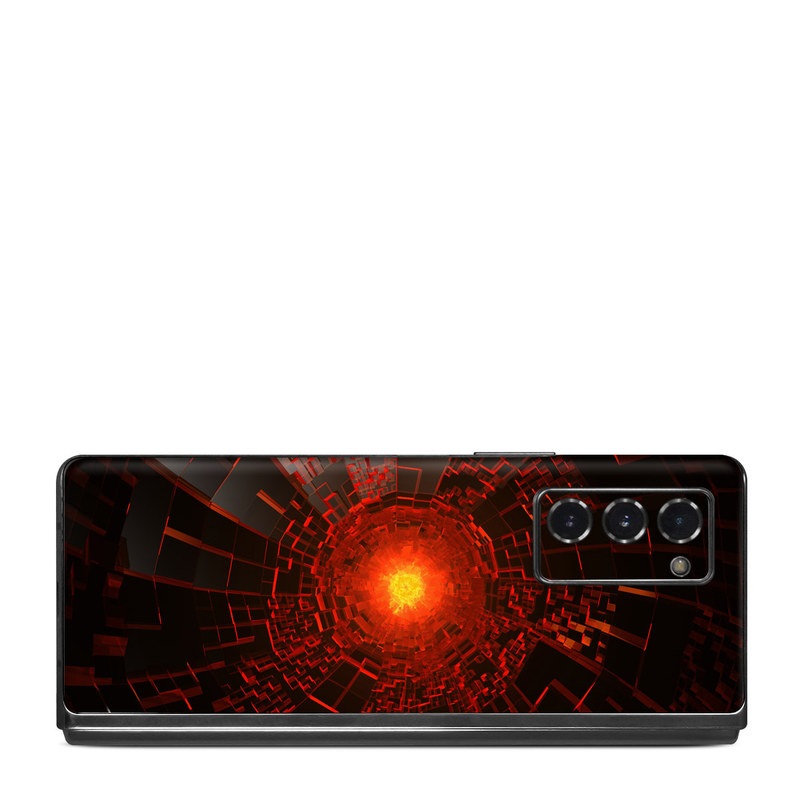 Samsung Galaxy Z Fold2 Skin design of Red, Fractal art, Light, Circle, Design, Art, Graphics, Symmetry, Pattern, Space, with black, red colors