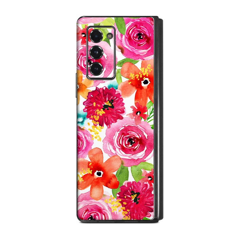 Samsung Galaxy Z Fold2 Skin design of Flower, Cut flowers, Floral design, Plant, Pink, Bouquet, Petal, Flower Arranging, Artificial flower, Clip art, with pink, red, green, orange, yellow, blue, white colors