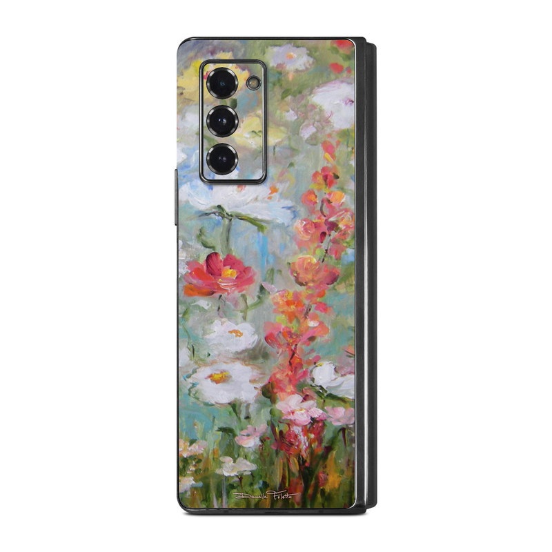 Samsung Galaxy Z Fold2 Skin design of Flower, Painting, Watercolor paint, Plant, Modern art, Wildflower, Botany, Meadow, Acrylic paint, Flowering plant, with gray, black, green, red, blue colors