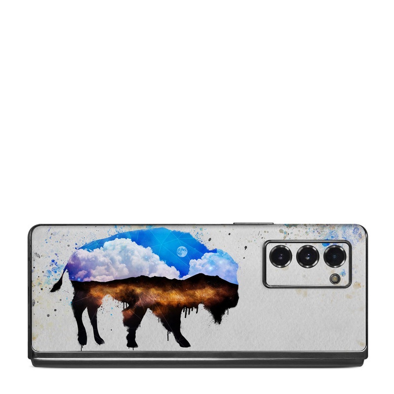 Samsung Galaxy Z Fold2 Skin design of Watercolor paint, Illustration, Art, Water, Painting, Sky, Paint, Acrylic paint, Drawing, Visual arts, with gray, blue, white, black, yellow, orange colors