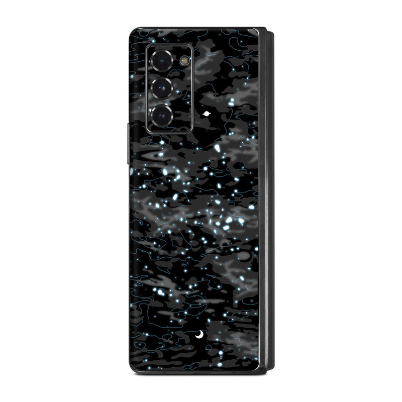 Samsung Galaxy Z Fold2 Skin design of Black, Water, Space, Black-and-white, Granite, with blue, white, gray, blue colors