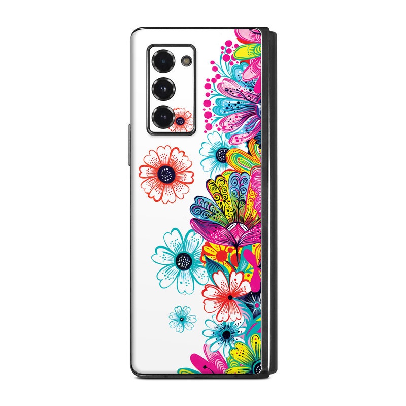 Samsung Galaxy Z Fold2 Skin design of Pattern, Floral design, Design, Graphic design, Flower, Wildflower, Plant, Graphics, Clip art, Visual arts, with white, pink, blue, yellow, purple, red colors