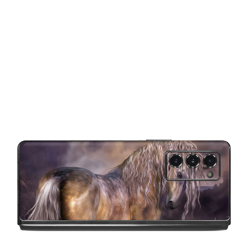 Samsung Galaxy Z Fold2 Skin design of Horse, Mane, Stallion, Mustang horse, Fictional character, Mare, Painting, Wildlife, Mythical creature, with black, gray, red, blue, green colors