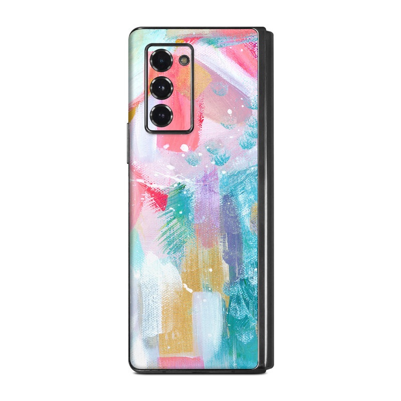 Samsung Galaxy Z Fold2 Skin design of Colorfulness, Art paint, Paint, Pink, Creative arts, Art, Aqua, Magenta, Tints and shades, Font, with white, blue, pink, purple, green, yellow colors