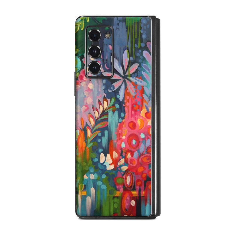 Samsung Galaxy Z Fold2 Skin design of Painting, Modern art, Acrylic paint, Art, Visual arts, Watercolor paint, Child art, Flower, Plant, Tree, with blue, red, orange, purple, yellow, pink, green colors