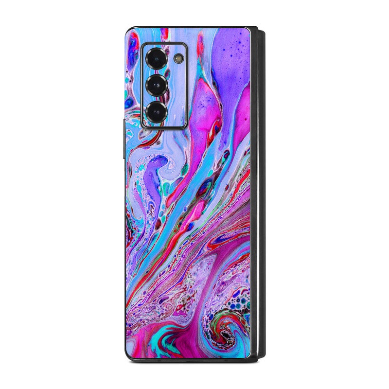 Samsung Galaxy Z Fold2 Skin design of Pink, Purple, Pattern, Design, Visual arts, Art, Psychedelic art, Magenta, Acrylic paint, Colorfulness, with pink, purple, blue, green colors
