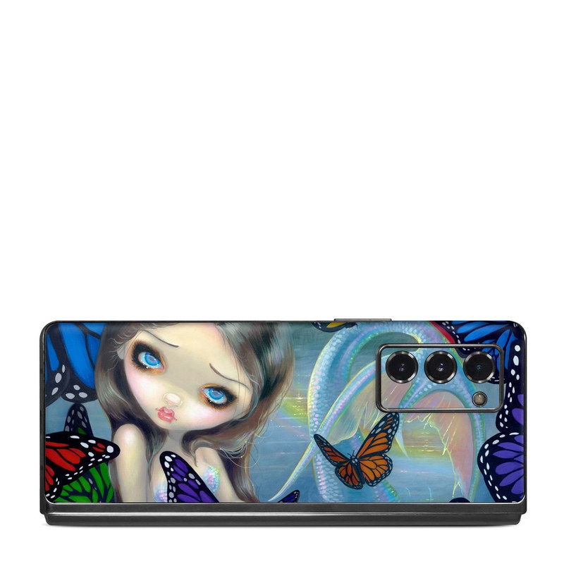 Samsung Galaxy Z Fold2 Skin design of Butterfly, Insect, Monarch butterfly, Moths and butterflies, Cynthia (subgenus), Invertebrate, Pollinator, Brush-footed butterfly, Organism, Art, with gray, black, blue, red, pink colors