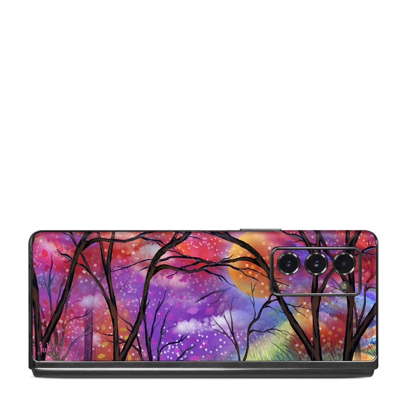 Samsung Galaxy Z Fold2 Skin design of Nature, Tree, Natural landscape, Painting, Watercolor paint, Branch, Acrylic paint, Purple, Modern art, Leaf, with red, purple, black, gray, green, blue colors