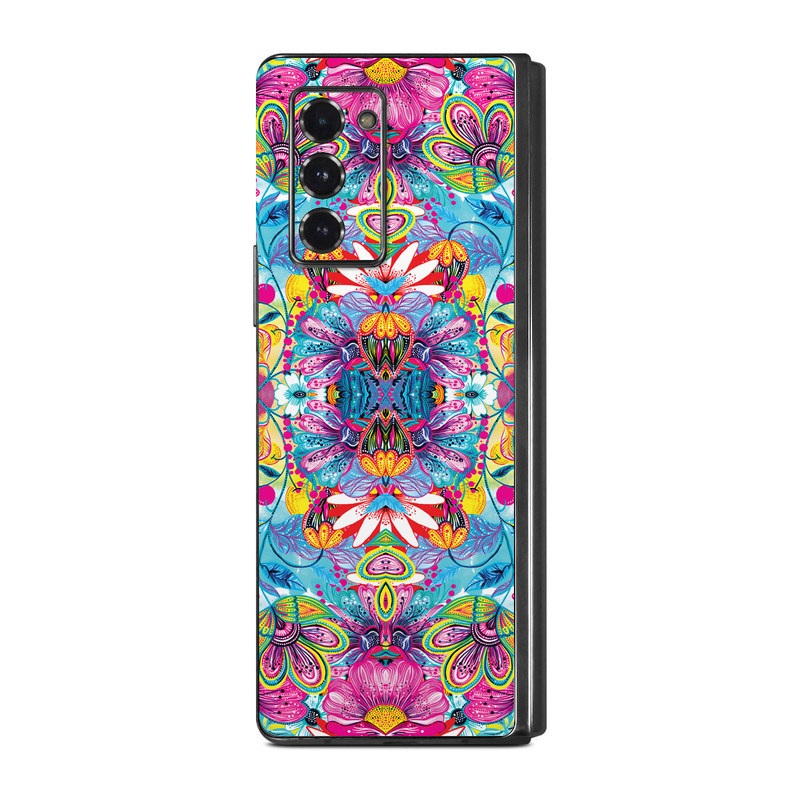 Samsung Galaxy Z Fold2 Skin design of Pattern, Psychedelic art, Design, Textile, Visual arts, Art, Magenta, Motif, Symmetry, Paisley, with pink, blue, purple, yellow, orange, green, red colors
