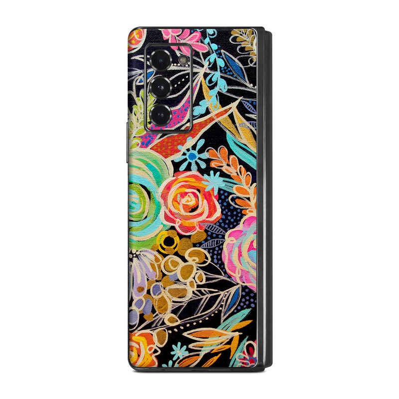 Samsung Galaxy Z Fold2 Skin design of Pattern, Floral design, Design, Textile, Visual arts, Art, Graphic design, Psychedelic art, Plant, with black, gray, green, red, blue colors