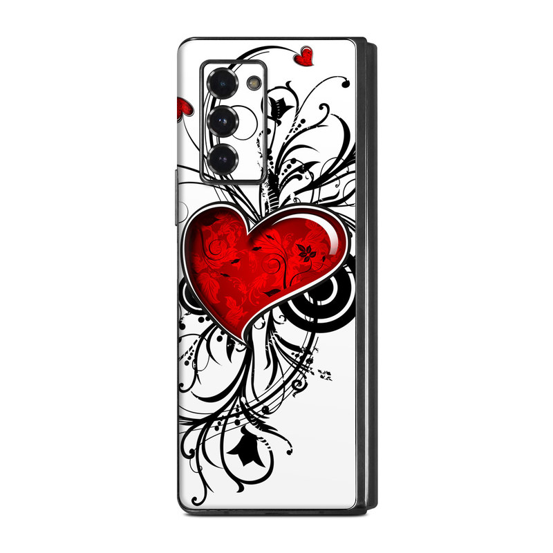 Samsung Galaxy Z Fold2 Skin design of Heart, Line art, Love, Clip art, Plant, Graphic design, Illustration, with white, gray, black, red colors