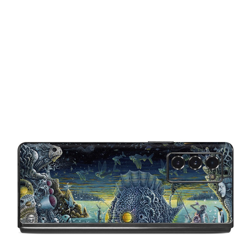 Samsung Galaxy Z Fold2 Skin design of Organism, Water, Illustration, Art, Painting, Cg artwork, Fiction, Fictional character, Marine biology, Mythology, with black, gray, blue, green colors