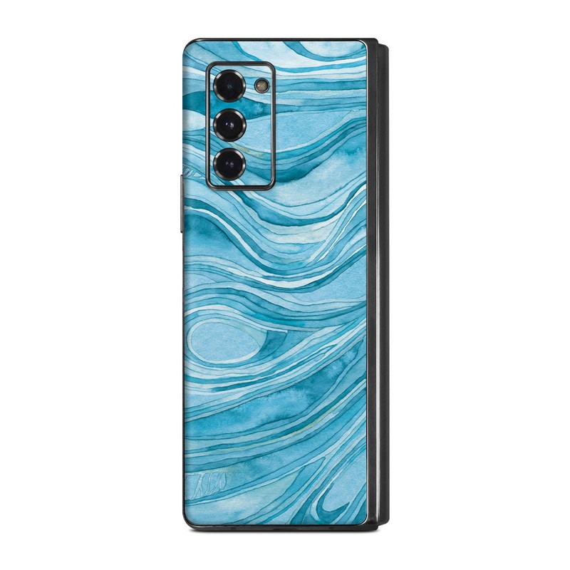 Samsung Galaxy Z Fold2 Skin design of Water, Liquid, Azure, Fluid, Rectangle, Aqua, Painting, Pattern, Electric blue, Art, with blue, white colors