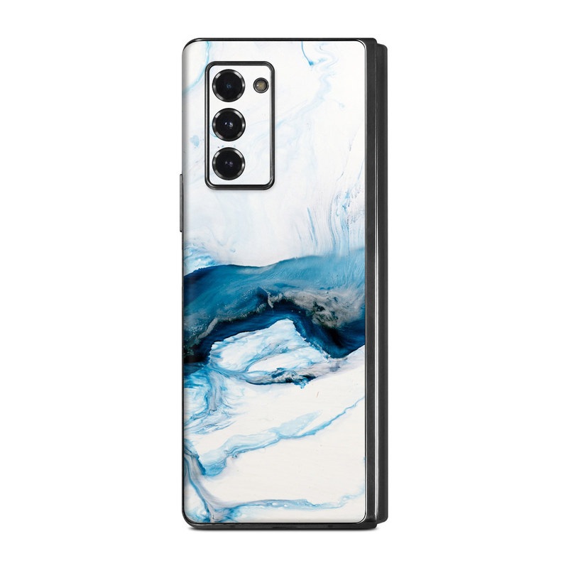 Samsung Galaxy Z Fold2 Skin design of Glacial landform, Blue, Water, Glacier, Sky, Arctic, Ice cap, Watercolor paint, Drawing, Art, with white, blue, black colors