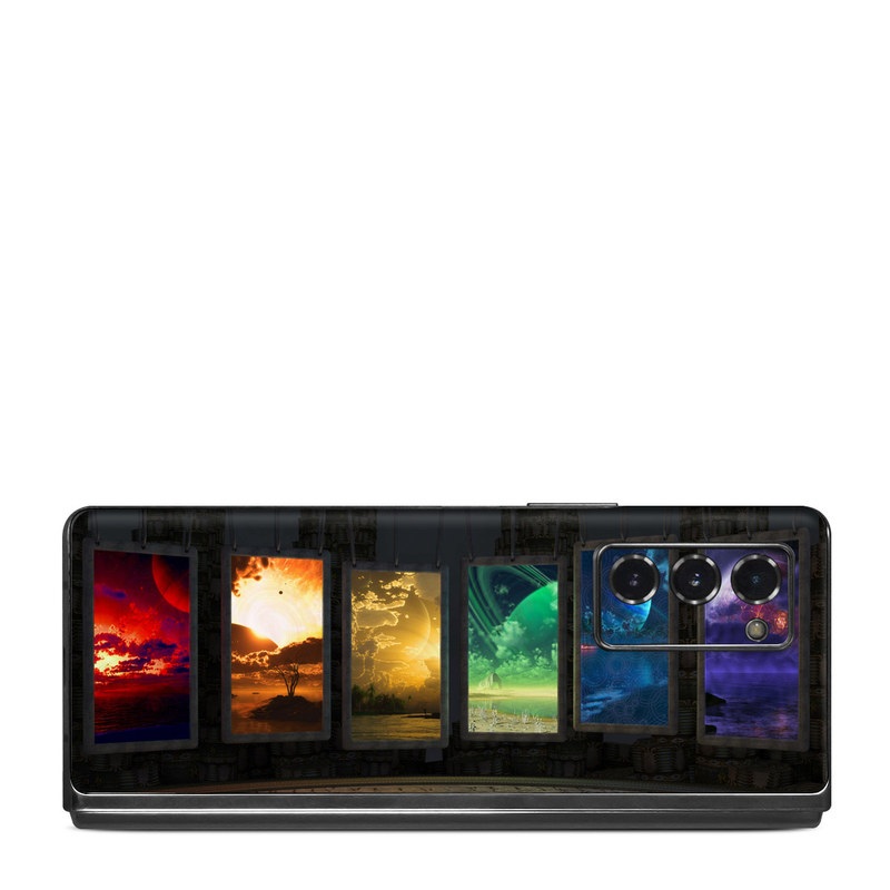 Samsung Galaxy Z Fold2 Skin design of Light, Lighting, Water, Sky, Technology, Night, Art, Geological phenomenon, Electronic device, Glass, with black, red, green, blue colors